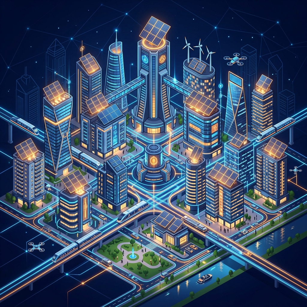3D City Solar Illustration
